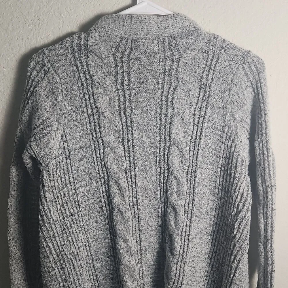 Ashley Womens M Gray Cable-Knit Open Front Cardigan Sweater Long Sleeve Pockets - Picture 7 of 7